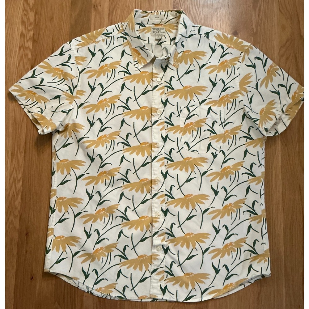 J.Crew Slim Floral Short Sleeve Shirt Large Organic Cotton Stretch AG922